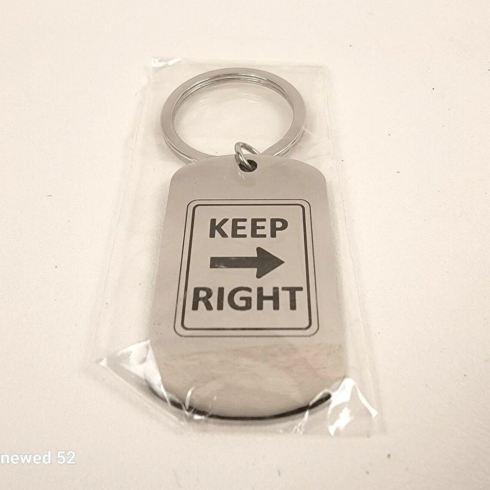 Keep Right Drive Safely Beauty Stainless Steel Dog Tag Keychain